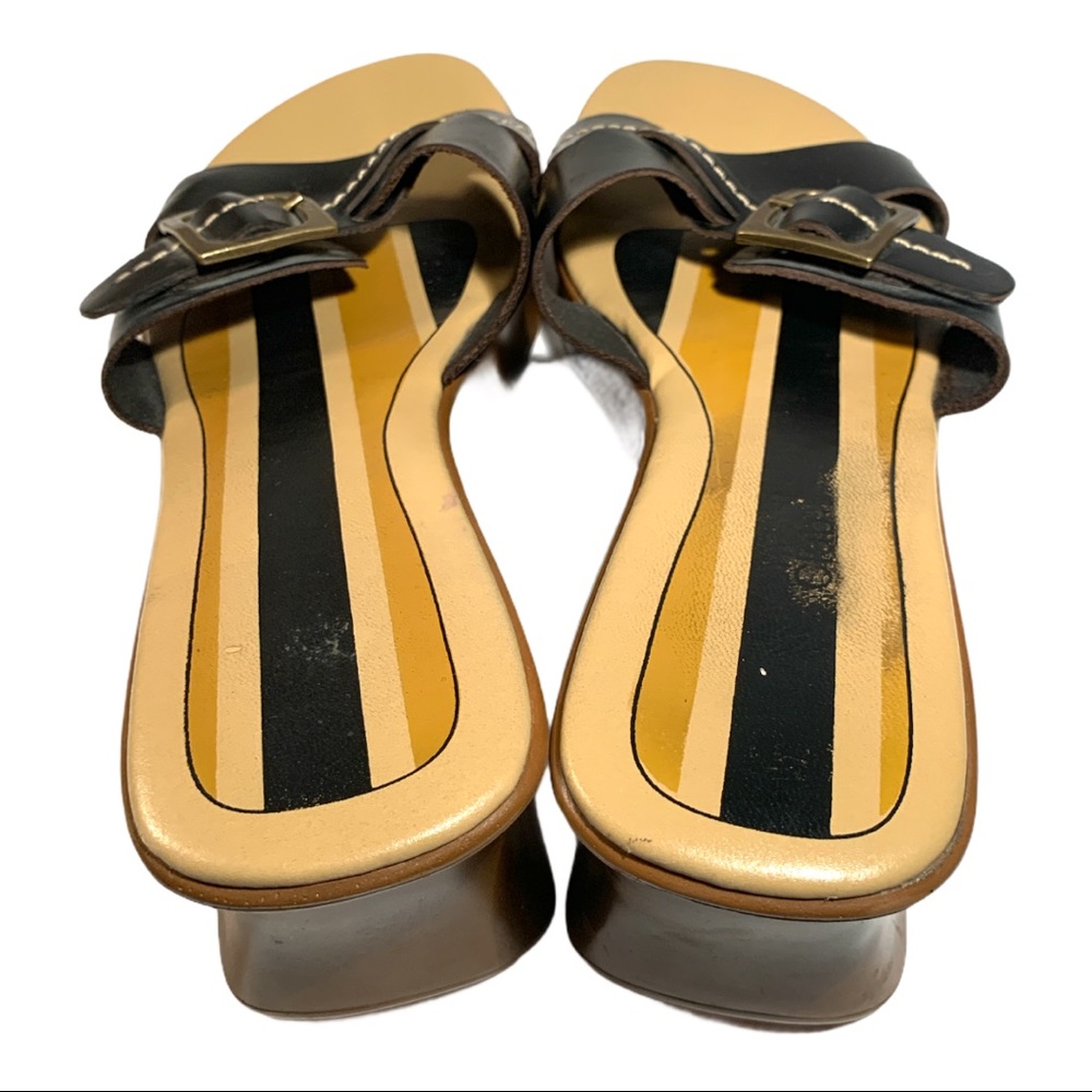 Montego Bay Club Leather Slip On Open Toe Platform Wedge Sandals Shoes - Picture 5 of 6